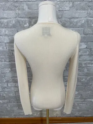 Reformation Cream Nativa Wool Ribbed V-Neck Sweater thumbnail 3