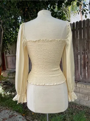 Reformation Chamomile top Smocked Square-Neck Satin puffed Sleeve romantic S thumbnail 5