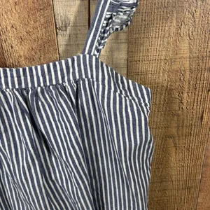 Old Navy Blue White Striped Ruffle Strap Linen Cotton Top Large Coastal Nautical thumbnail 3