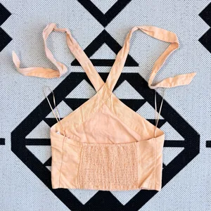 Abercrombie & Fitch Linen Blend Halter Crop Top in Light Orange Medium thumbnail 7