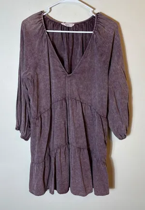 Talulah Purple Tiered Dress Long Sleeve V Neck Casual Cotton Size Medium‎ thumbnail 1