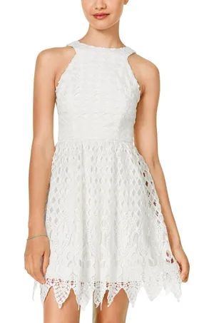 NWT City Studio Junior Sheath Crochet Lace Skater Dress 6642GX1AT1 White 5 thumbnail 1