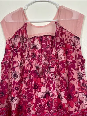 Free People Angelica Printed Tunic Mesh Top Pink Floral Blouse Sleeveless XS/TP thumbnail 9