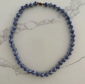 Anthropologie Vintage Chinoiserie Hand Knotted Beaded Necklace in Blue and White thumbnail 5