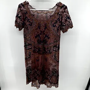 Sundance Dress Lace Sheer Scalloped Cover Up Mini Floral Embroidered Maroon S thumbnail 4