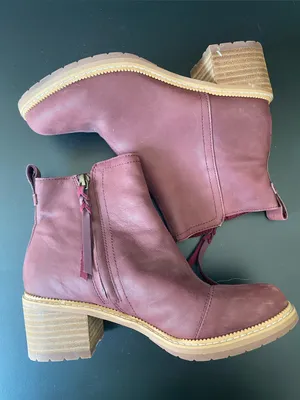 Toms Marina Leather Zip Chunky Heel Ankle Boots Plum Burgundy size 6 thumbnail 5