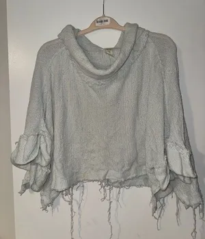 We The Free Pale Light Blue Gray Open-Knit Sweater thumbnail 1