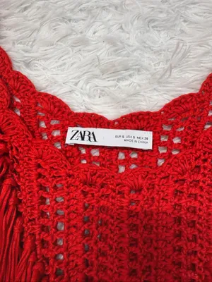 Zara Red Crocheted Fringe Crop Tank Top thumbnail 5