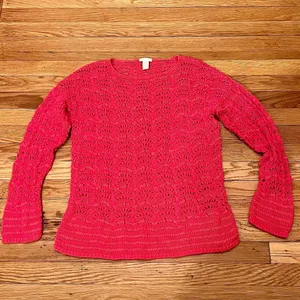 Chico's Pink Crochet Open Knit Long Sleeve Pullover Boho Sweater thumbnail 5