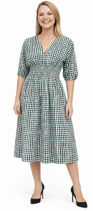 Kate Spade Womens‎ Dress Size Small Gingham Smocked Voile Empire Waist Midi thumbnail 1