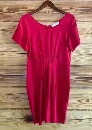 Amanda Uprichard Jenny red silk dress​​​​​ size large gathered waist thumbnail 1