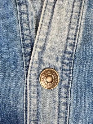 Free People Get Free Denim Mini Dress S Godet Swing Puff Sleeve Pockets Cotton thumbnail 5