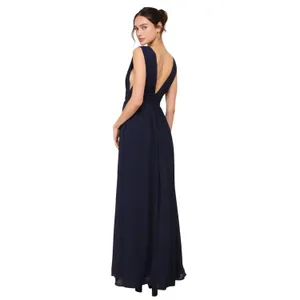 Lulus Heavenly Hues Navy Blue Chiffon Pleated Maxi Dress size Small NWT thumbnail 2