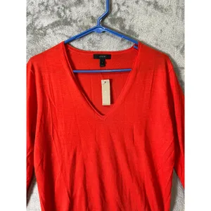 J.Crew Lightweight‎ Merino Wool V-Neck Sweater Orange Minimalist Classic SM New thumbnail 2