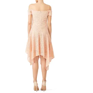Nicole Miller Sz 2 peach lace crochet handkerchief Off Shoulder Dress Fairy Y2K thumbnail 3