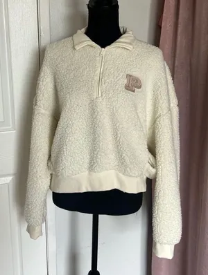 White Sherpa Victoria's Secret PINK fleece quarter zip thumbnail 1
