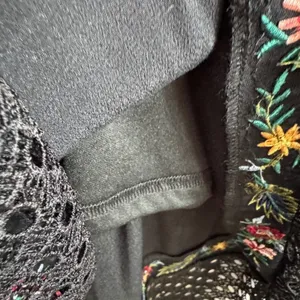 Les Amis‎ Black Floral Embroidered Boho Midi Dress Crochet Lace Hem Large thumbnail 5