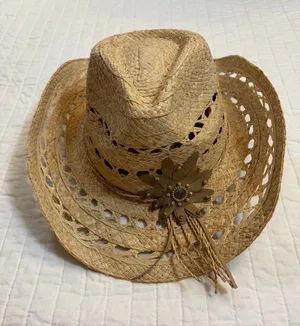 Peter Grimm Straw Western Cowboy Hat - NWOT Open Weave Floral Sun Hat O/S thumbnail 1