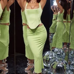 House of CB Rafa Corset‎ top lime green satin neon size XS NWOT thumbnail 3