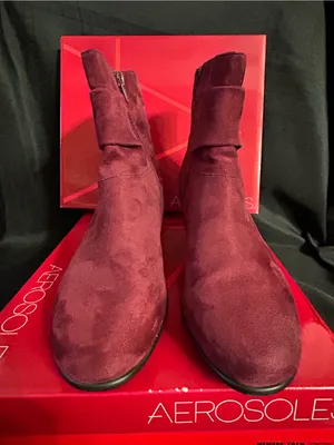 AEROSOLES Women’s Red Light Wine Memory Foam Suede Mid-Heel Ankle Boots 8M thumbnail 3