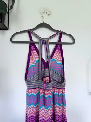 NWT Macbeth Collection Knit‎ Chevron Stripe Open Back V Neck Tank Midi Dress Med thumbnail 4