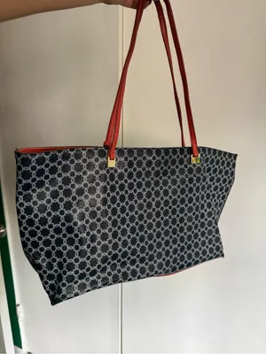 Stylish Navy Patterned Tote with coral Trim Blue thumbnail 2
