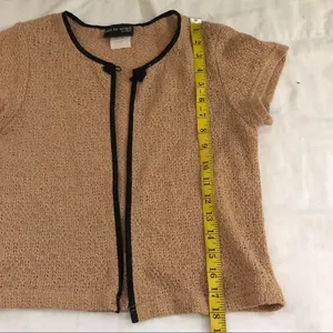 Vintage Tan black cropped cardigan bolero bow frog closure single button short sleeve dainty #coquette #cottagecore #boho #indie #grunge twee Made in USA thumbnail 7