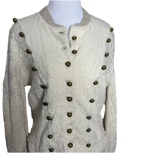 Free People Cream Military Style Lace Knit Sweater Jacket Size Medium Womens thumbnail 2
