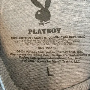 Playboy Stonewash Bunny Spell Out Logo Grey T-Shirt Size womens Medium Cotton thumbnail 4