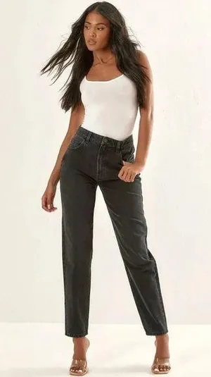 NWT PrettyLittleThing High Waist Mom Jean Denim Vintage Washed Black Sz 8 thumbnail 1