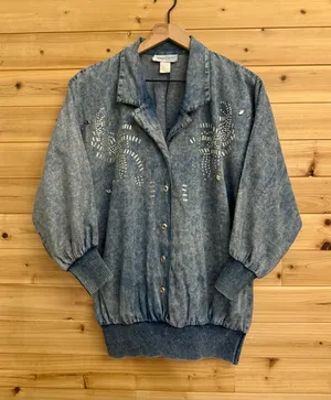 Vintage Marsha Sport Medium Acid Wash Denim Bedazzled Zip Front Jacket Retro 80 thumbnail 1