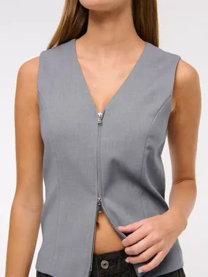 Abercrombie & Fitch Gray Vest Full Zip Minimalist City Chic Tailored Small thumbnail 1