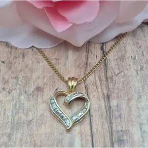 Cute 18" Curb Chain Dainty Two Tone Heart Pendant Necklace Valentine Sweetheart thumbnail 1