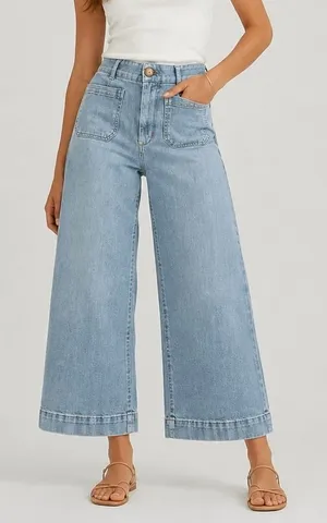 Maeve Anthropologie The Colette Crop Wide Leg High Rise Jeans Light Wash Size 31 thumbnail 1
