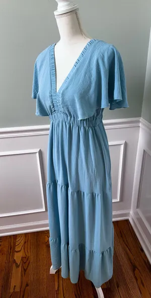 Simplee Apparel Sky Blue Ruffle Maxi Dress Boho Festival thumbnail 4