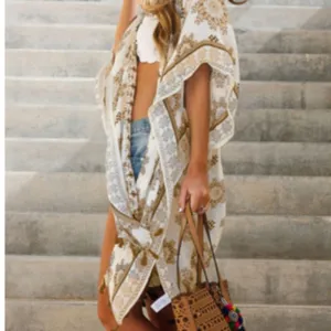 Boho Kimono w/ Tan & Pink Details thumbnail 2