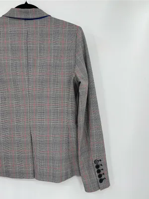 Banana Republic Glen Blazer Jacket Plaid Print Double-Breasted Stretch Size 2 thumbnail 13