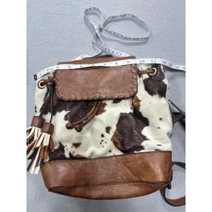 Jen & Co Backpack OS Cow Print Brown Faux Leather Tassel Western Boho Bag thumbnail 5