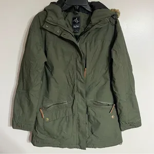 Pulse Olive Green‎ Hooded Winter Parka Jacket Faux Fur Trim Snow Skirt Medium thumbnail 1