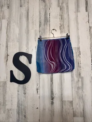 SheIn Wavy Graphic Print Sheer Mesh Mini Skirt Womens Size Small Purple Blue Cover Up thumbnail 5