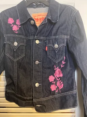 CH 8 Dark Denim Pink Embroidery Jean Jacket thumbnail 3