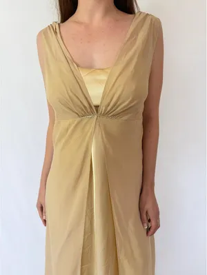Nude Cream Shimmery Embellished Mesh Overlay Vintage Princess Dress thumbnail 4
