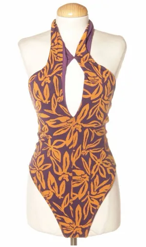 Zara Purple and Orange Floral One-Piece Swimsuit thumbnail 1