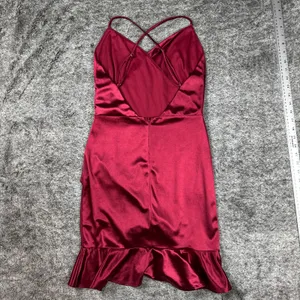 Lulus Romantic Nights Burgundy Satin Ruffled Bodycon Mini Dress Women's Small thumbnail 8