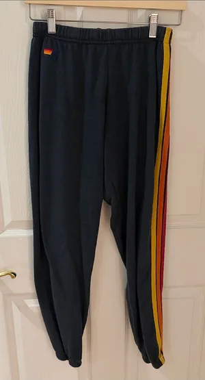 Aviator nation navy jogger Pants with Yellow & Red Side Stripes small thumbnail 1