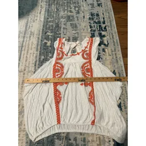 Free People White Orange Embroidered Boho Sleeveless Blouson Top Blouse thumbnail 6