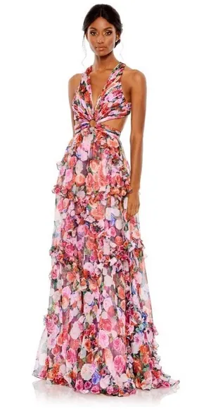 Mac Duggal 68076 Ruffle Floral Cut Out Dress thumbnail 1