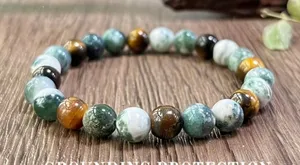 Women’s Protection Natural Tiger Eye & Tree Agate 8mm Bangle Bracelet thumbnail 1