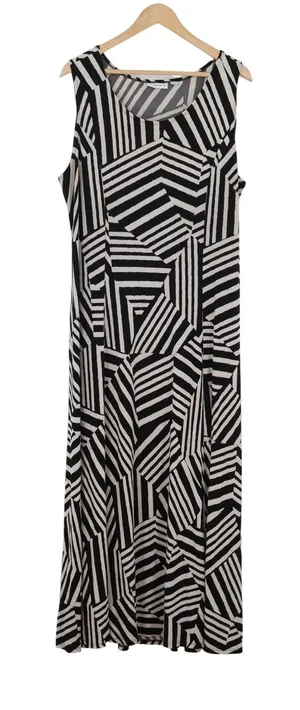 Susan Graver Dress Womens XL Maxi Geometric Stripes Black White Sleeveless Exc thumbnail 1