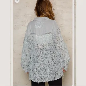 POL Oversized Lace Gauze Button Down Shirt Top Size Large thumbnail 2